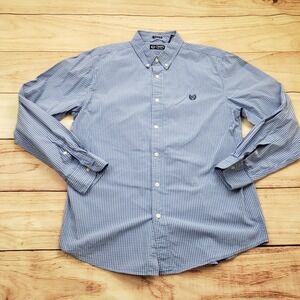Chaps Ralph Lauren Shirt Mens Large Blue White Button Up Long Sleeve Custom Fit‎